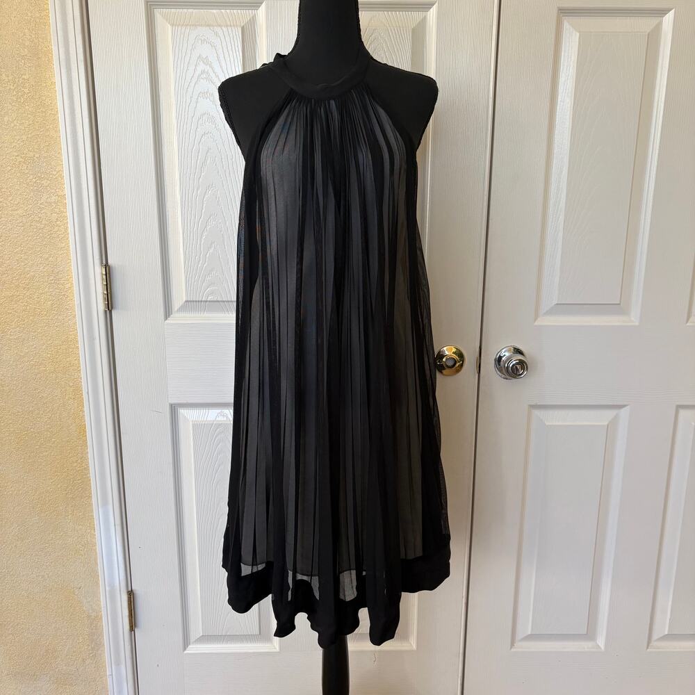 ECI New York Black Pleated Halter Shift Dress Size 10